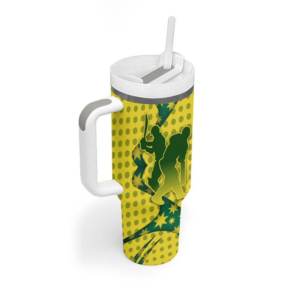 Australia Cricket Tumbler With Handle Golden Southern Cross Stars Halftone Pattern Design