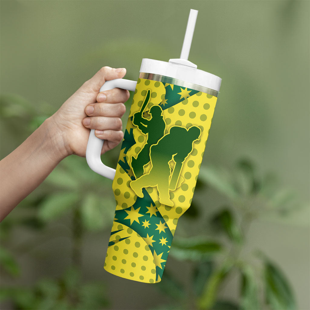 Australia Cricket Tumbler With Handle Golden Southern Cross Stars Halftone Pattern Design