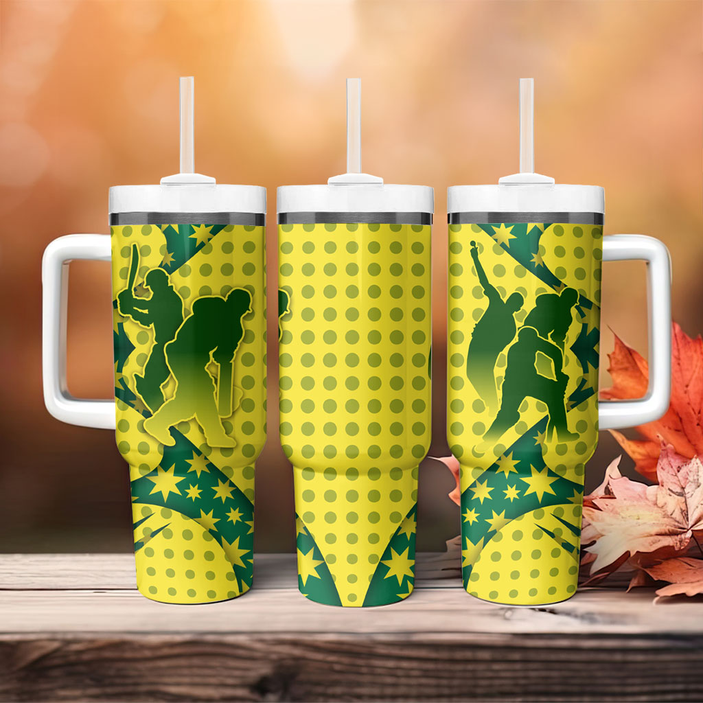 Australia Cricket Tumbler With Handle Golden Southern Cross Stars Halftone Pattern Design
