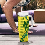 Australia Cricket Tumbler With Handle Golden Southern Cross Stars Halftone Pattern Design
