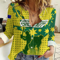 Australia Cricket Women Casual Shirt Golden Southern Cross Stars Halftone Pattern Design