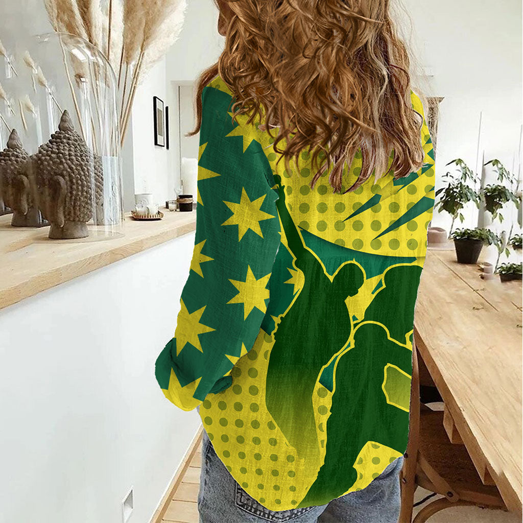 Australia Cricket Women Casual Shirt Golden Southern Cross Stars Halftone Pattern Design