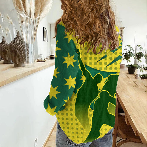 Australia Cricket Women Casual Shirt Golden Southern Cross Stars Halftone Pattern Design