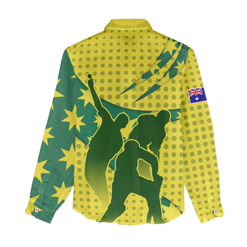 Australia Cricket Women Casual Shirt Golden Southern Cross Stars Halftone Pattern Design