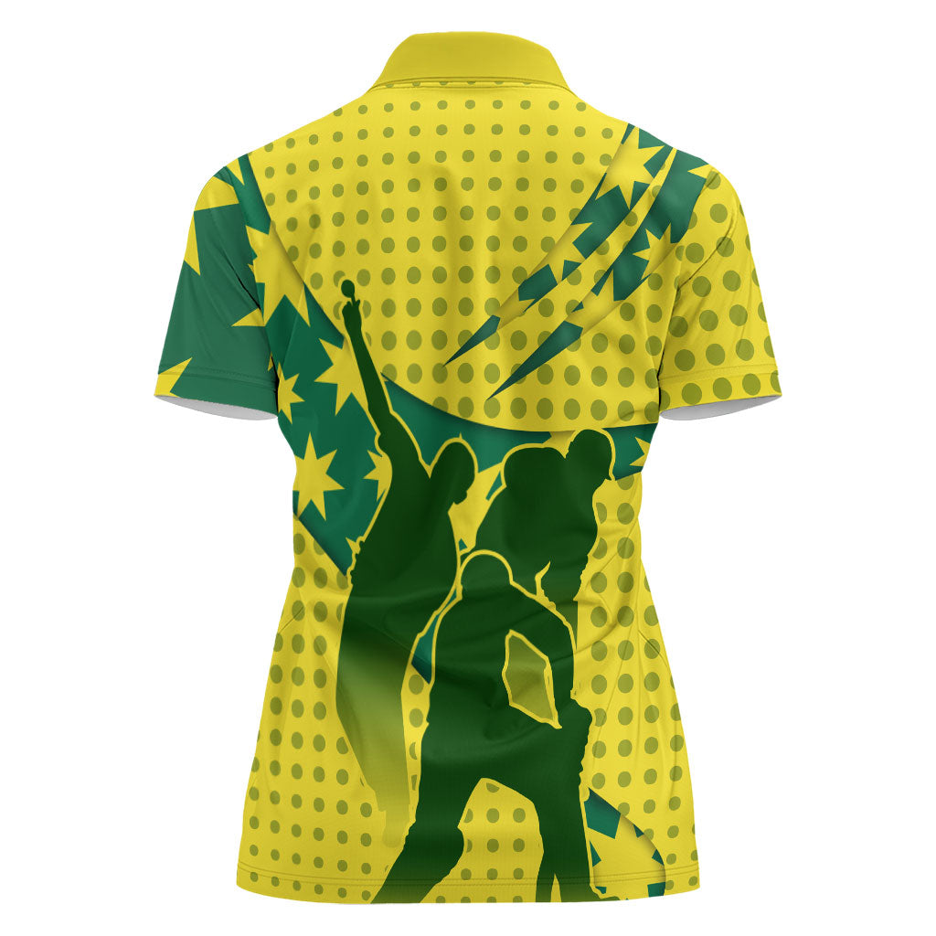 Australia Cricket Women Polo Shirt Golden Southern Cross Stars Halftone Pattern Design
