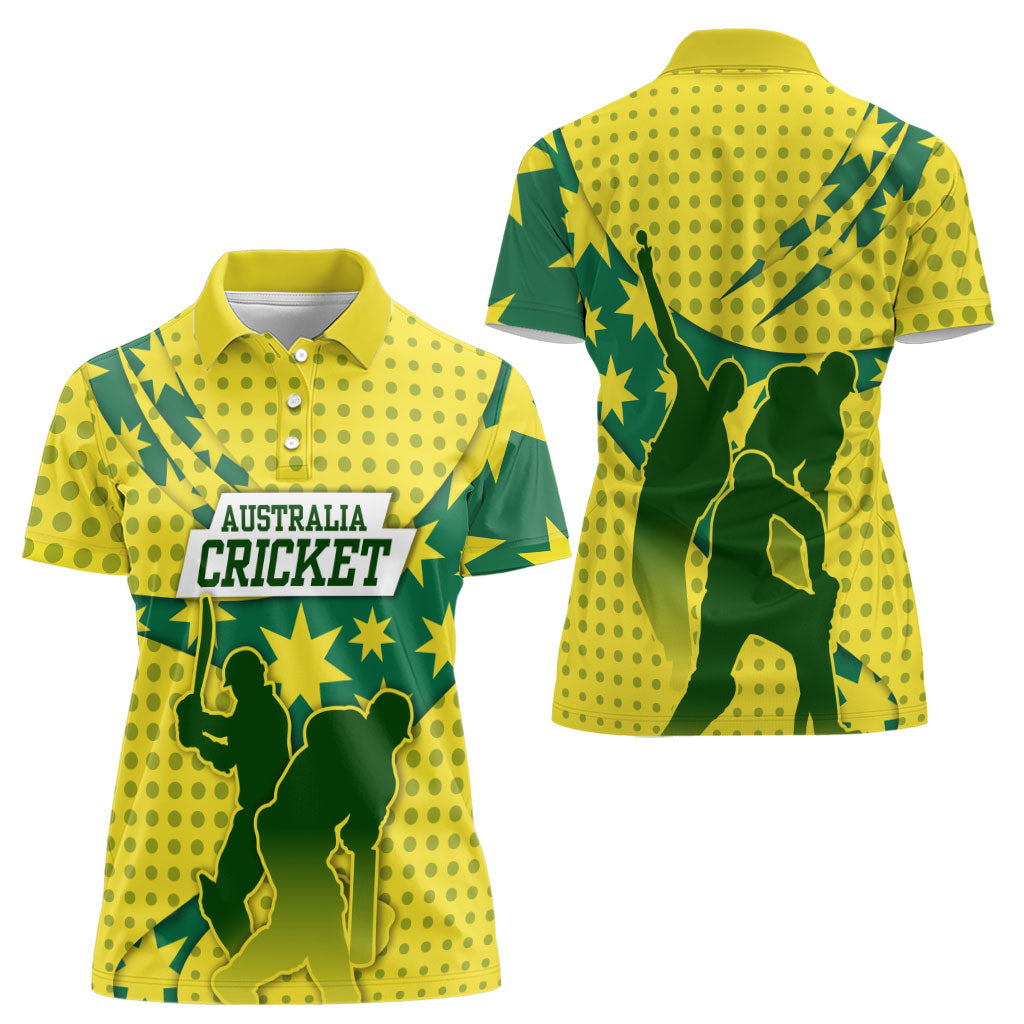 Australia Cricket Women Polo Shirt Golden Southern Cross Stars Halftone Pattern Design