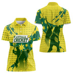 Australia Cricket Women Polo Shirt Golden Southern Cross Stars Halftone Pattern Design