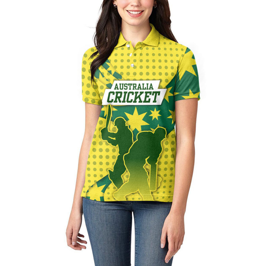 Australia Cricket Women Polo Shirt Golden Southern Cross Stars Halftone Pattern Design