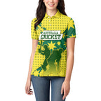 Australia Cricket Women Polo Shirt Golden Southern Cross Stars Halftone Pattern Design