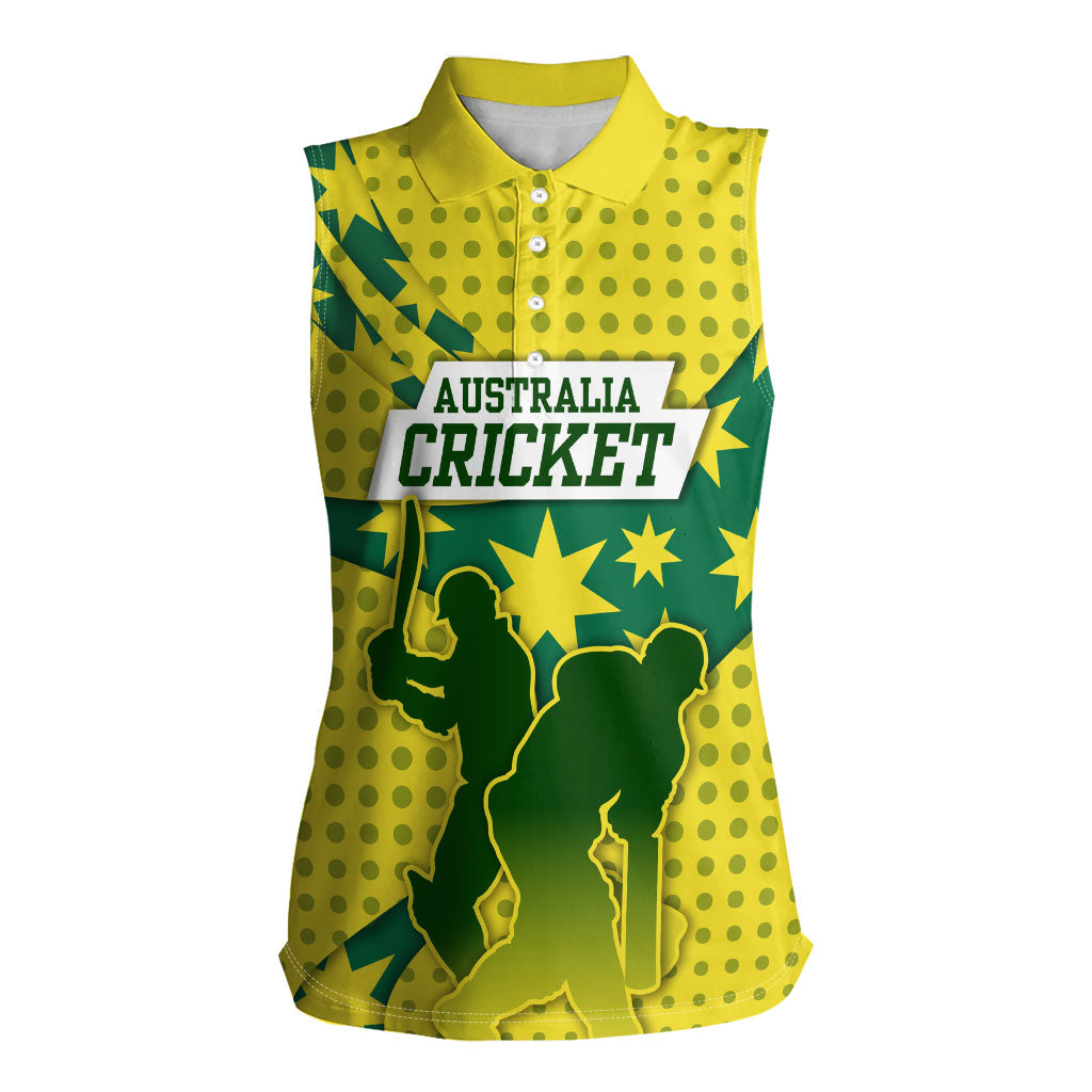 Australia Cricket Women Sleeveless Polo Shirt Golden Southern Cross Stars Halftone Pattern Design