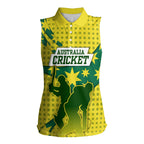Australia Cricket Women Sleeveless Polo Shirt Golden Southern Cross Stars Halftone Pattern Design