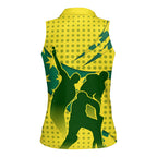 Australia Cricket Women Sleeveless Polo Shirt Golden Southern Cross Stars Halftone Pattern Design