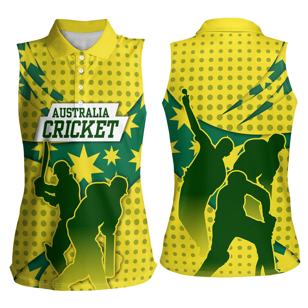 Australia Cricket Women Sleeveless Polo Shirt Golden Southern Cross Stars Halftone Pattern Design