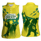 Australia Cricket Women Sleeveless Polo Shirt Golden Southern Cross Stars Halftone Pattern Design