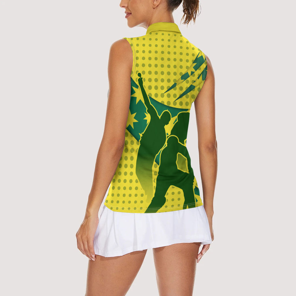 Australia Cricket Women Sleeveless Polo Shirt Golden Southern Cross Stars Halftone Pattern Design
