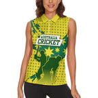 Australia Cricket Women Sleeveless Polo Shirt Golden Southern Cross Stars Halftone Pattern Design