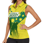 Australia Cricket Women Sleeveless Polo Shirt Golden Southern Cross Stars Halftone Pattern Design