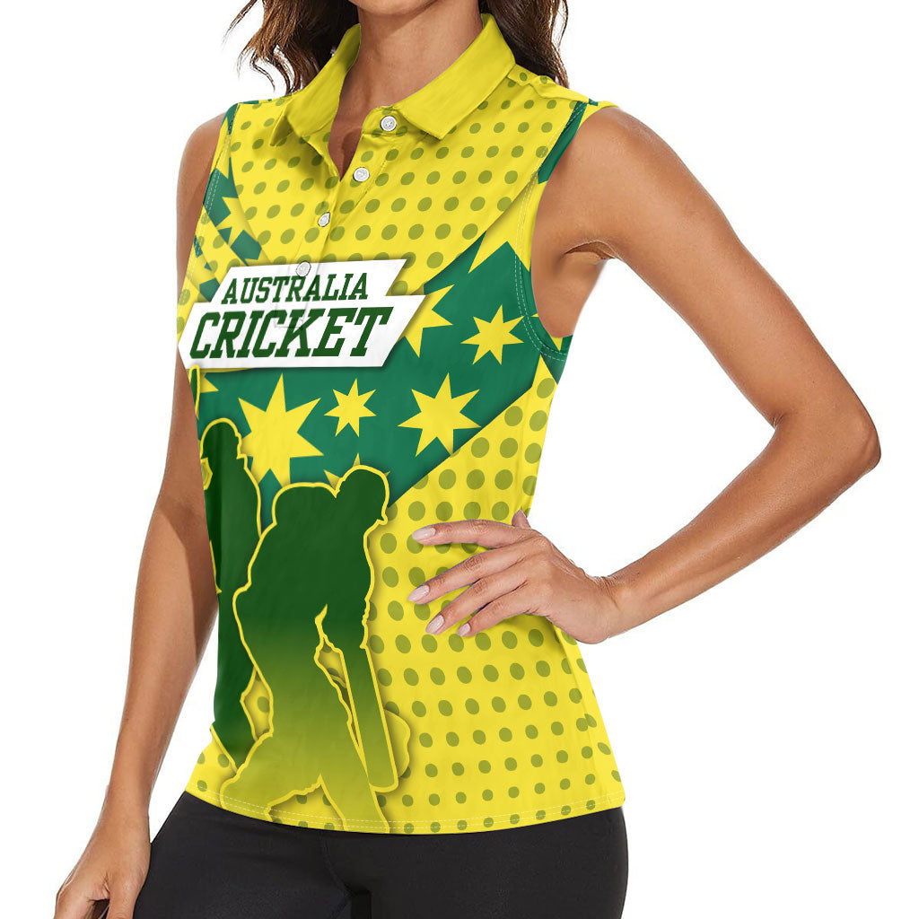 Australia Cricket Women Sleeveless Polo Shirt Golden Southern Cross Stars Halftone Pattern Design