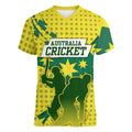 Australia Cricket Women V-Neck T-Shirt Golden Southern Cross Stars Halftone Pattern Design