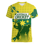 Australia Cricket Women V-Neck T-Shirt Golden Southern Cross Stars Halftone Pattern Design