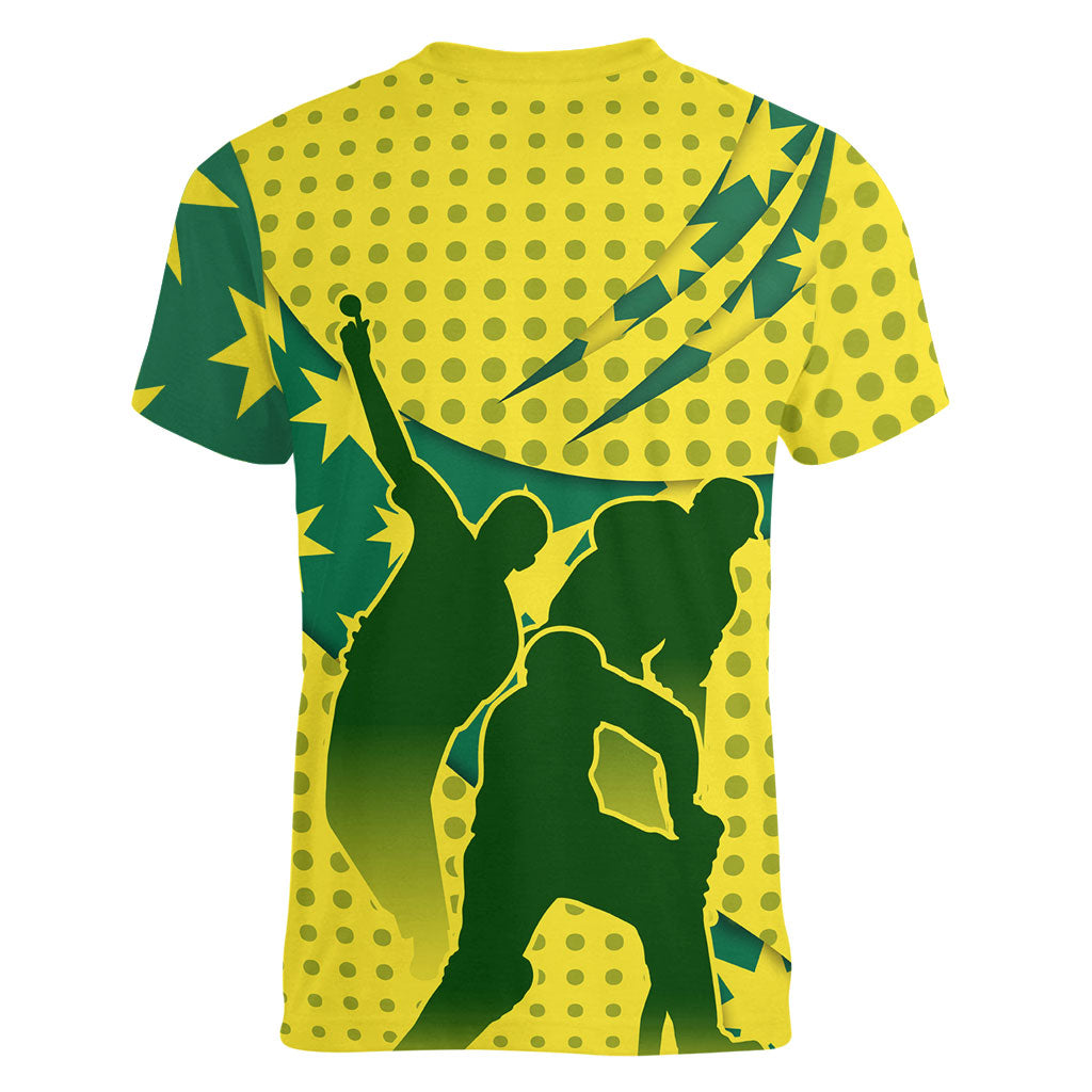 Australia Cricket Women V-Neck T-Shirt Golden Southern Cross Stars Halftone Pattern Design