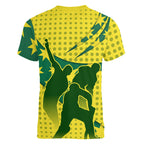 Australia Cricket Women V-Neck T-Shirt Golden Southern Cross Stars Halftone Pattern Design