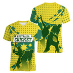 Australia Cricket Women V-Neck T-Shirt Golden Southern Cross Stars Halftone Pattern Design