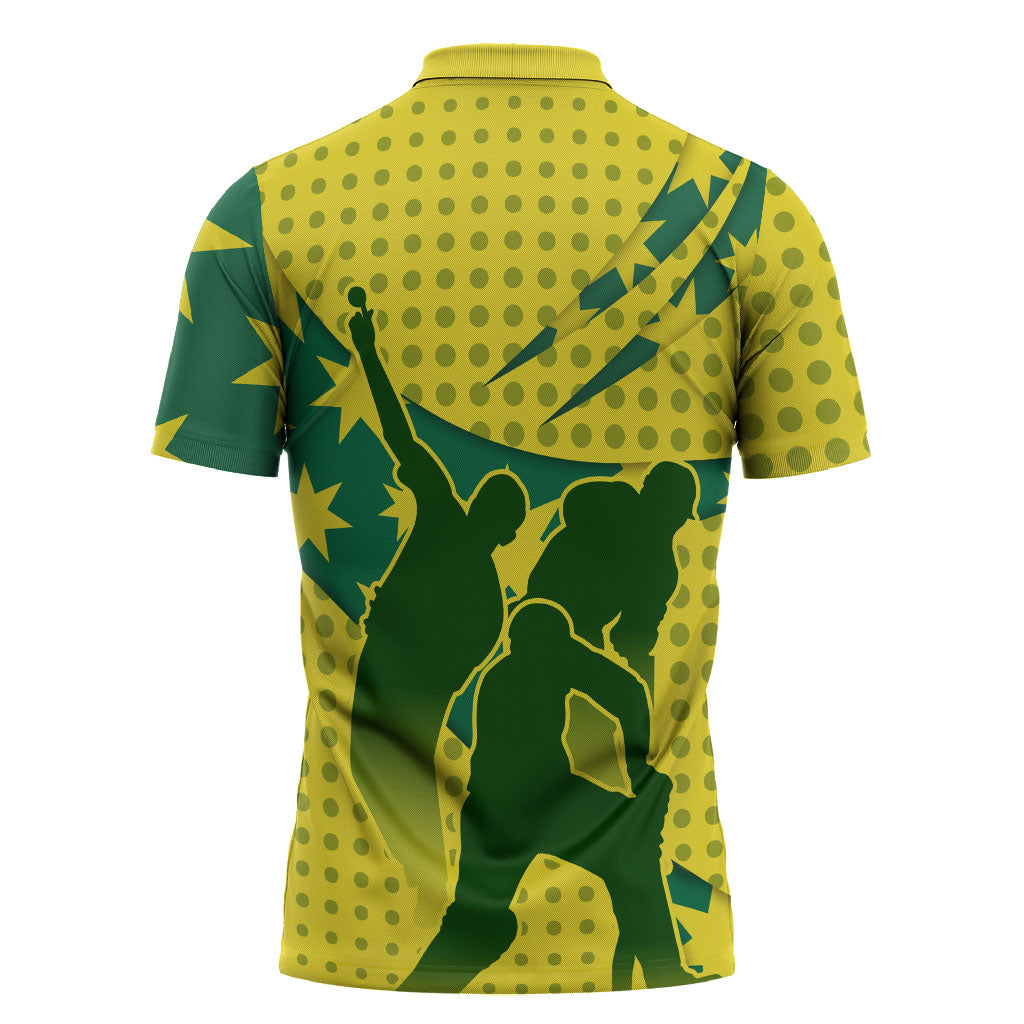 Australia Cricket Zipper Polo Shirt Golden Southern Cross Stars Halftone Pattern Design