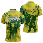Australia Cricket Zipper Polo Shirt Golden Southern Cross Stars Halftone Pattern Design