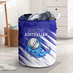 Cricket Australian Laundry Basket Blue Fire Ball Graphic With Aboriginal Dot Art Style