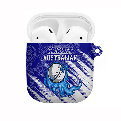 Cricket Australian AirPods Case Blue Fire Ball Graphic With Aboriginal Dot Art Style