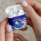 Cricket Australian AirPods Case Blue Fire Ball Graphic With Aboriginal Dot Art Style
