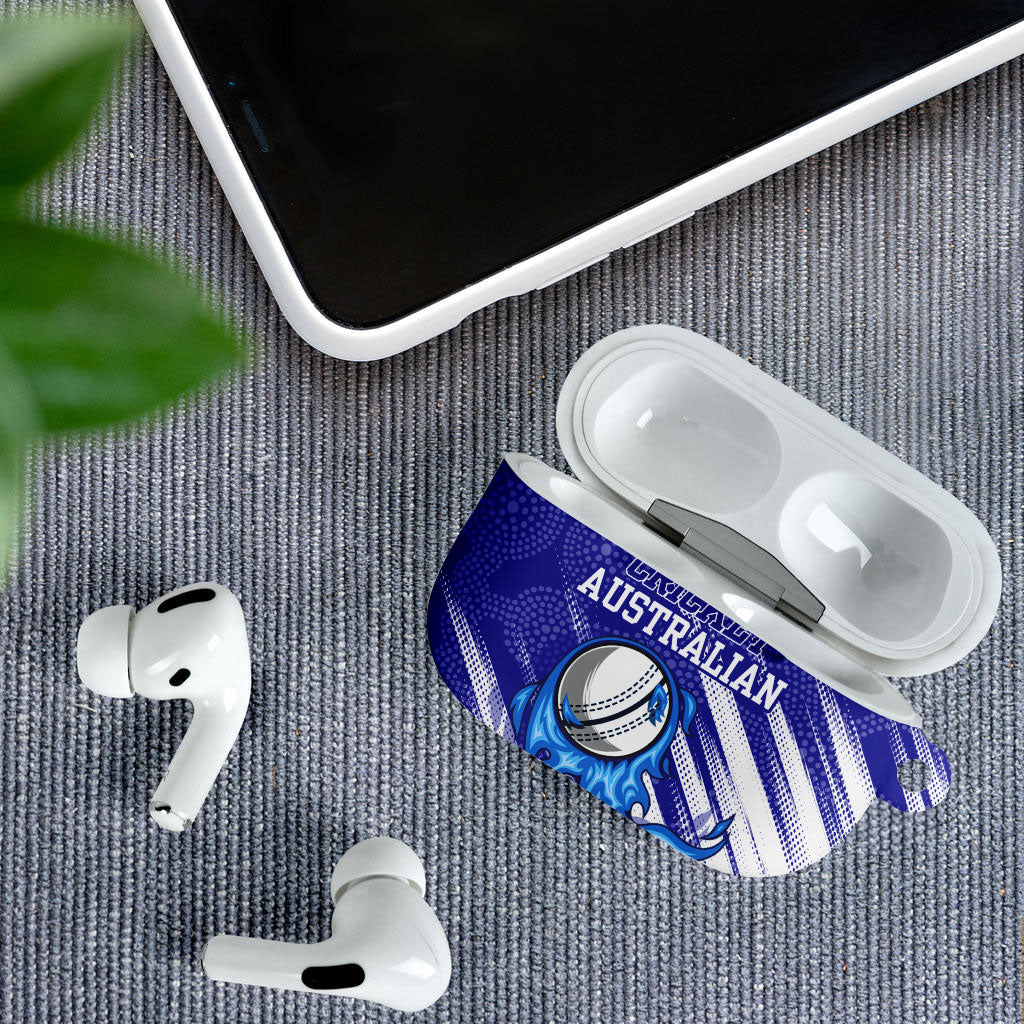 Cricket Australian AirPods Case Blue Fire Ball Graphic With Aboriginal Dot Art Style
