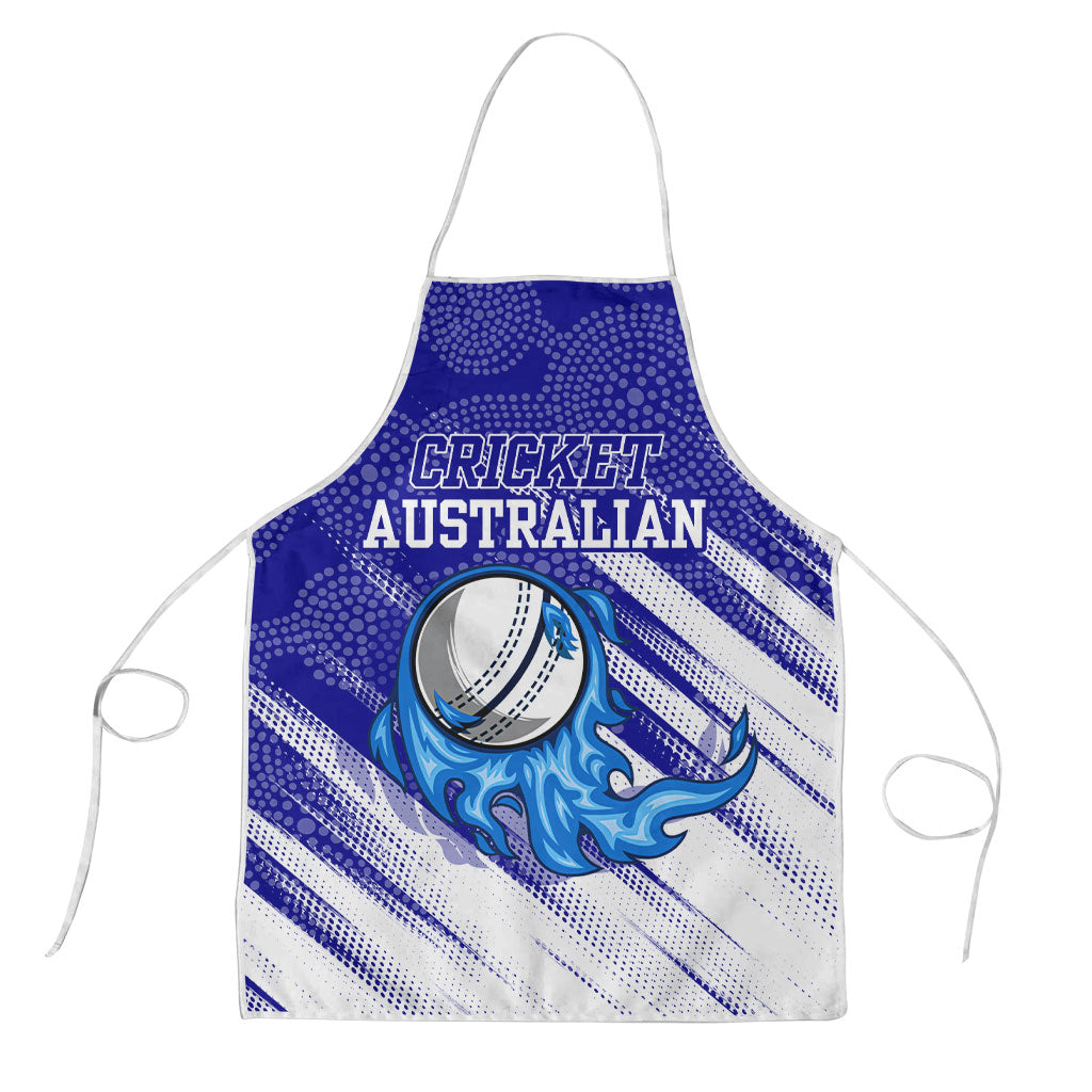 Cricket Australian Apron Blue Fire Ball Graphic With Aboriginal Dot Art Style