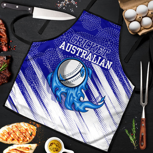 Cricket Australian Apron Blue Fire Ball Graphic With Aboriginal Dot Art Style