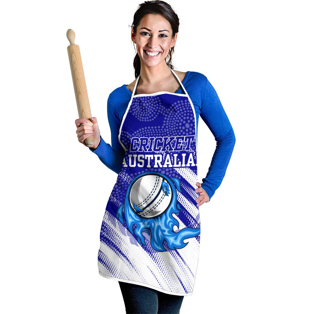 Cricket Australian Apron Blue Fire Ball Graphic With Aboriginal Dot Art Style