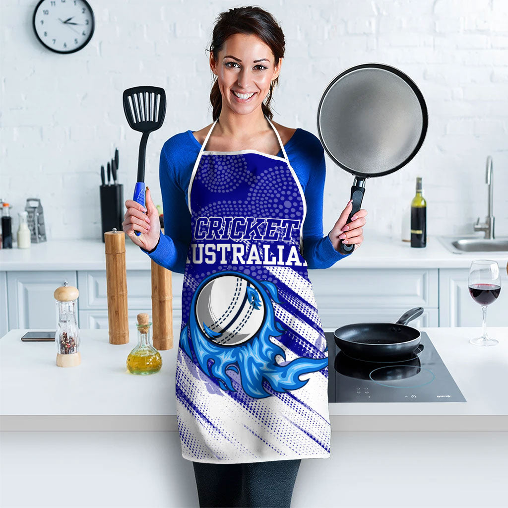 Cricket Australian Apron Blue Fire Ball Graphic With Aboriginal Dot Art Style