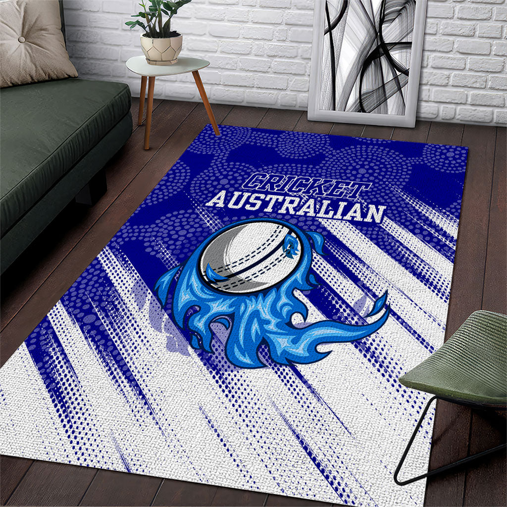 Cricket Australian Area Rug Blue Fire Ball Graphic With Aboriginal Dot Art Style