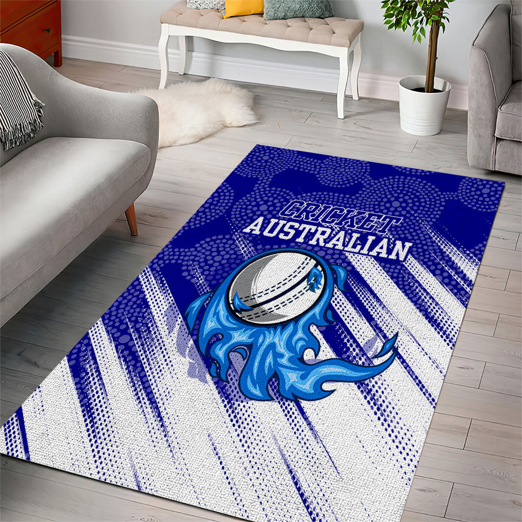 Cricket Australian Area Rug Blue Fire Ball Graphic With Aboriginal Dot Art Style