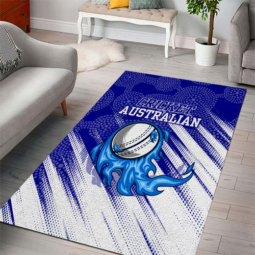 Cricket Australian Area Rug Blue Fire Ball Graphic With Aboriginal Dot Art Style