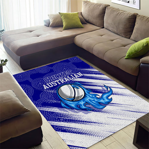 Cricket Australian Area Rug Blue Fire Ball Graphic With Aboriginal Dot Art Style