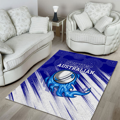 Cricket Australian Area Rug Blue Fire Ball Graphic With Aboriginal Dot Art Style