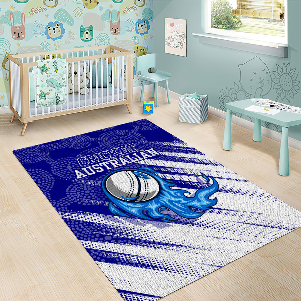 Cricket Australian Area Rug Blue Fire Ball Graphic With Aboriginal Dot Art Style