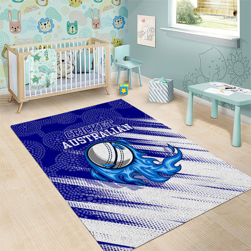 Cricket Australian Area Rug Blue Fire Ball Graphic With Aboriginal Dot Art Style