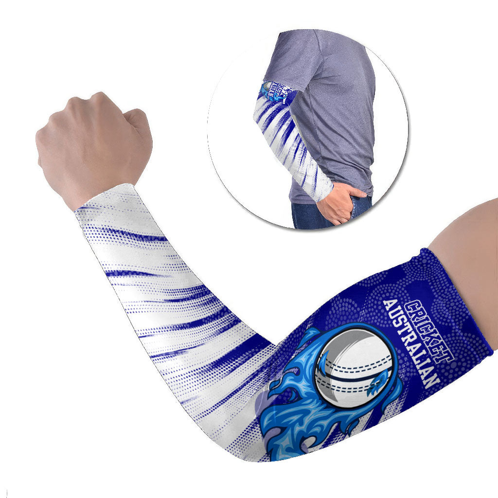 Cricket Australian Arm Sleeves Blue Fire Ball Graphic With Aboriginal Dot Art Style