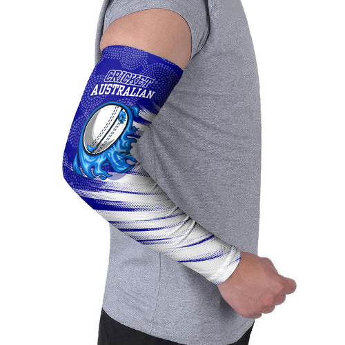 Cricket Australian Arm Sleeves Blue Fire Ball Graphic With Aboriginal Dot Art Style