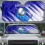 Cricket Australian Auto Sun Shade Blue Fire Ball Graphic With Aboriginal Dot Art Style