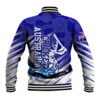 Cricket Australian Baseball Jacket Blue Fire Ball Graphic With Aboriginal Dot Art Style