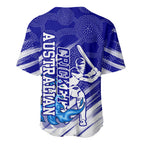 Cricket Australian Baseball Jersey Blue Fire Ball Graphic With Aboriginal Dot Art Style