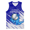 Cricket Australian Basketball Jersey Blue Fire Ball Graphic With Aboriginal Dot Art Style